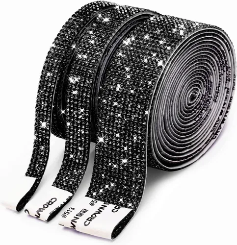 Miniatura 7 de 3 rollos / 6.6 yardas, cinta autoadhesiva de diamantes de imitación de diamantes de imitación, diamantes de imitación para manualidades, decoración