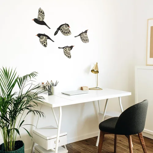 Miniatura 4 de Barydat 5 piezas de arte de pared de madera con pájaros voladores, decoración de pared de pájaros voladores, arte popular rústico, decoración
