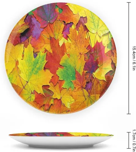 Miniatura 2 de XISUNYA Plato decorativo de 8 pulgadas, plato de vajilla de otoño, coloridas hojas de arce otoñales de noviembre, placa de exhibición de cerámica