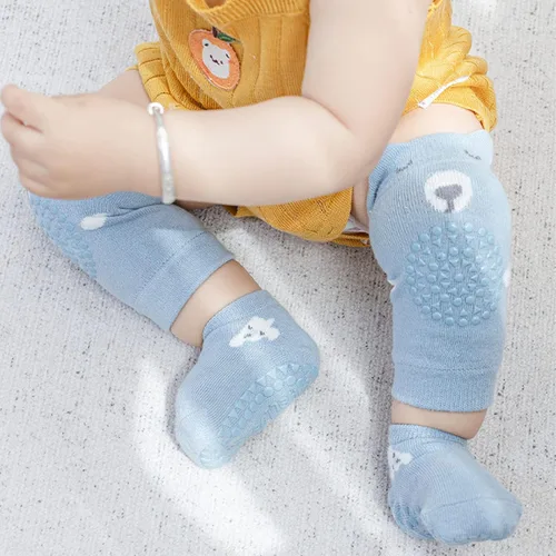 Miniatura 6 de Juego de calcetines y rodilleras para bebé, protectores de pies de algodón suave con puntos antideslizantes para aprender a caminar