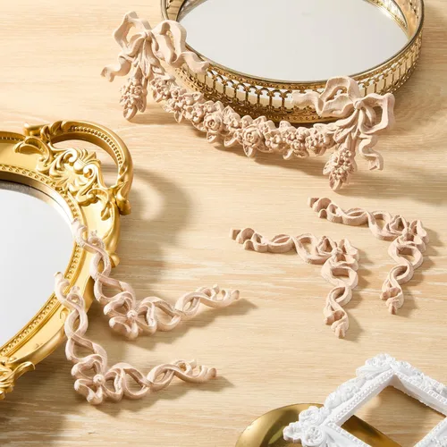 Miniatura 6 de Yalikop 5 piezas de apliques de arco de madera Onlays decorativos DIY arco de madera apliques y onlays para muebles, rosa para puerta de cama