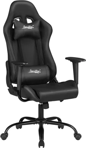 Silla de oficina para videojuegos, silla de escritorio con soporte lumbar, reposacabezas y reposabrazos, giratoria, ergonómica, para deportes Negro