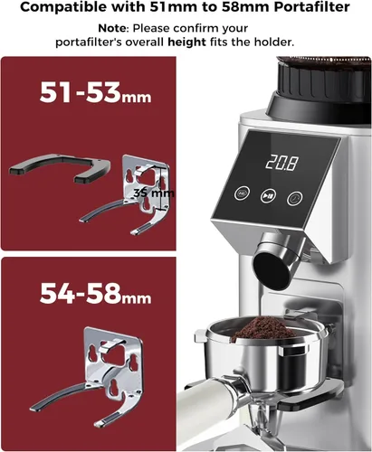 Miniatura 8 de Tuni G1 Molinillo de café con fresas cónicas, 48 ajustes de molienda, molino de fresas antiestático, temporizador electrónico de precisión y Plateado