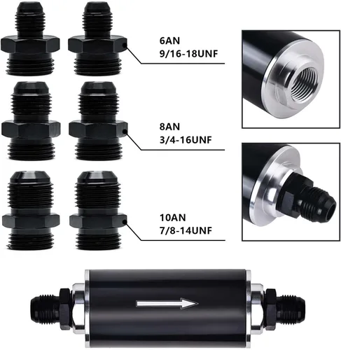 Miniatura 5 de Filtro de combustible en línea de 2.283 in de 30 micrones 6AN 8AN 10AN Aluminio Combustible/Gas/Accesorios de adaptador de filtro de gasolina