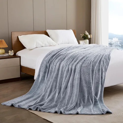 Miniatura 4 de Exclusivo Mezcla - Manta de vellón extragrande para sofá o cama, mantas supersuaves y cálidas con textura de gofre, acogedora, mullida y ligera Azul