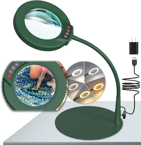 Miniatura 9 de Lupa de 10X con luz y soporte, lámpara de escritorio LED con 5 modos de color y atenuación sin escalones, lupa manos libres con cuello de ganso