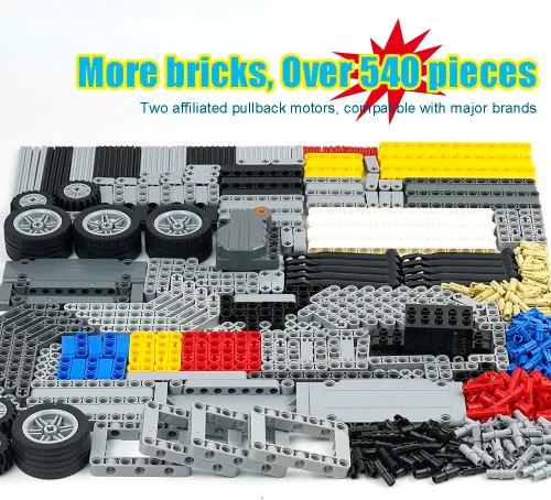 Miniatura 3 de 544 PIEZAS Conjuntos de Piezas Técnicas, Kit de Motor de Arrastre, Vigas, Brazo de Elevación, Marco de Repuesto Extra, Neumáticos de Coche, Ruedas