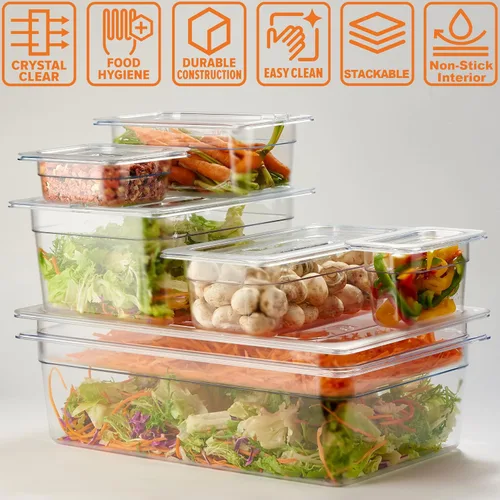 Miniatura 6 de CURTA Paquete de 6 bandejas de comida NSF, tamaño 1/9 de 4 pulgadas de profundidad, plástico de policarbonato comercial transparente apto para 36/42