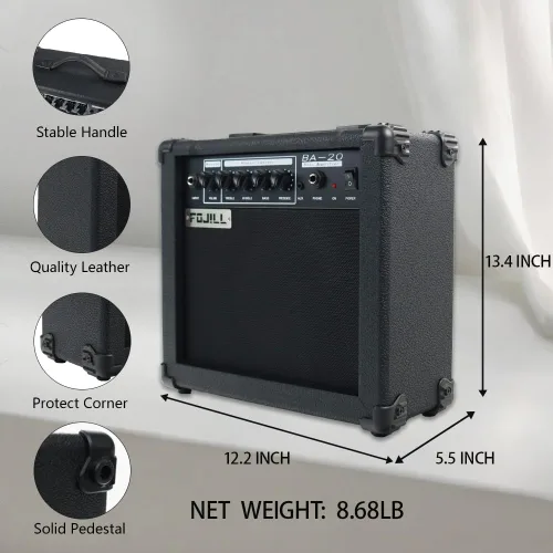 Miniatura 3 de Amplificador de guitarra de bajo eléctrico de 20W vatios, amplificador de práctica para actuaciones en escenario, pequeño y portátil para viajes