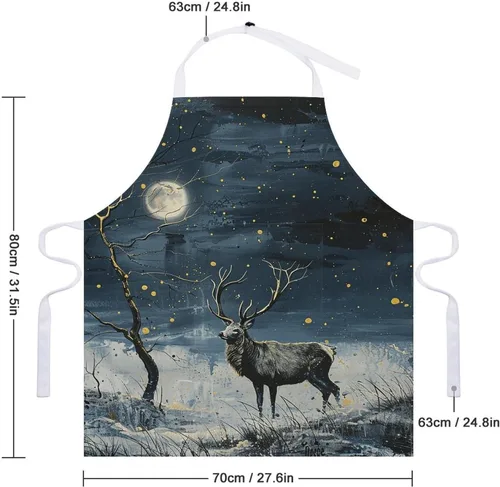 Miniatura 2 de MUSM Apron for Adults - 27.6 X 31.5 Inch, Heavy-Duty Polyester Aprons with Two Large Pockets, Waterproof Painting Under Moonlight Kitchen Apron for