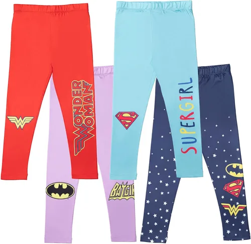 DC Comics Justice League Batgirl Supergirl Wonder Woman Girls - Paquete de 4 pantalones para niños pequeños a niños grandes