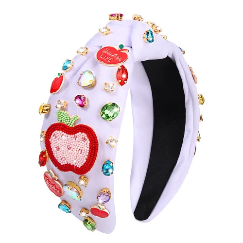 Miniatura 8 de NVENF Diadema para profesora para mujer, diadema anudada con perlas de cristal, trajes de regreso a clases, accesorios, regalos de agradecimiento