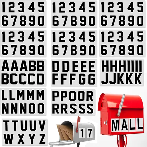 Miniatura 10 de 120 calcomanías reflectantes de números y letras para buzón, calcomanías autoadhesivas de 2 pulgadas con letras mayúsculas, calcomanías digitales