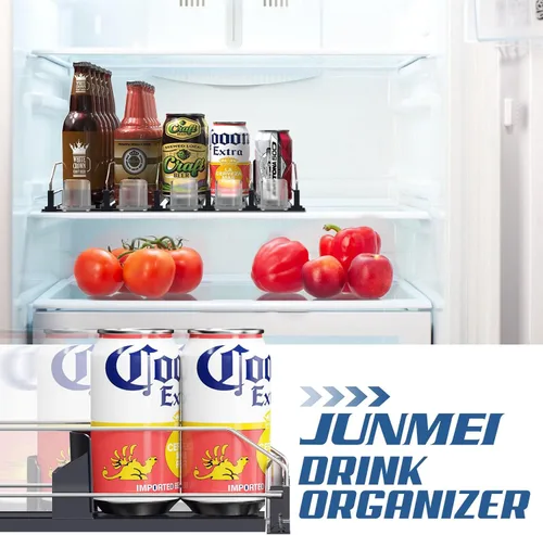 Miniatura 5 de Organizador de Bebidas para Refrigerador, 12oz 16oz 20oz - Dispensador de Latas de Refresco para Refrigerador, Ancho Ajustable, Deslizador Negro