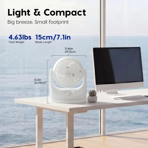 Miniatura 3 de IRIS USA WOOZOO Ventilador de escritorio, circulador de aire oscilante, 3 velocidades, distancia máxima de aire de 36 pies, cobertura de 244 pies