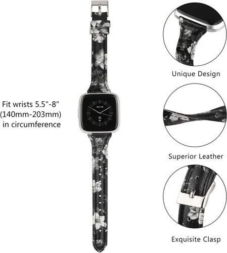 Miniatura 2 de TOYOUTHS Correa de cuero compatible con Fitbit Versa/Versa 2, correas de reloj para mujeres y hombres, pulseras delgadas de cuero genuino de Negro