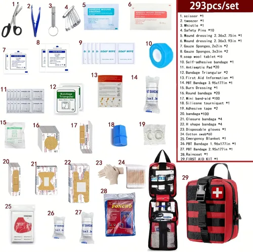 Miniatura 2 de Juego de 293 piezas – Kit de primeros auxilios Molle Bolsas de supervivencia de emergencia adecuado para actividades al aire libre, hogar, escuela