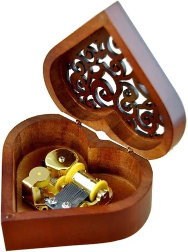 Westonetek Caja de Música en Forma de Corazón con Mecanismo Tallado en Madera Vintage, Música a Cuerda, Regalo para Navidad/Cumpleaños/Día de San