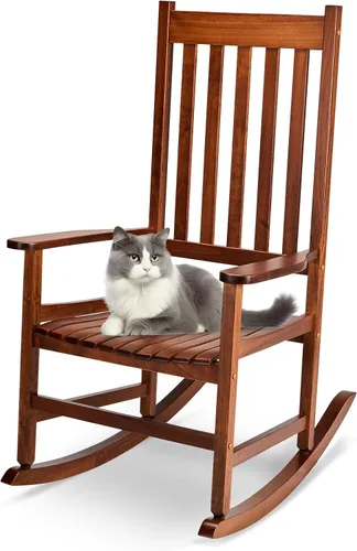 Outvita Silla mecedora para exteriores, balancín de madera maciza con respaldo alto, silla de salón para todo tipo de clima para porche, patio,
