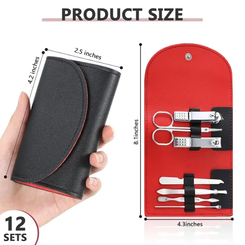 Miniatura 2 de Juego de 12 juegos de manicura a granel, mini kit de cortaúñas de manicura 7 en 1, acero inoxidable, cuidado profesional de uñas, pedicura con bolsa