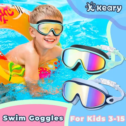 Miniatura 2 de Keary - Paquete de 2 gafas de natación para niños de 3 a 15 años, protección ultravioleta, antivaho, para piscina, agua, para niños, niñas, jóvenes