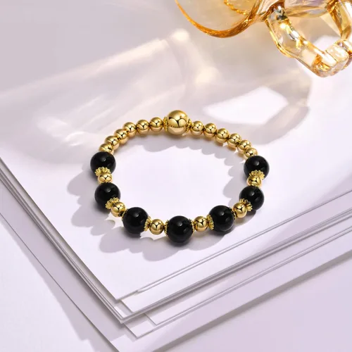 Miniatura 2 de MengPa Pulseras de cuentas de oro, pulsera de bolas de cuentas de piedra, joyería para mujer