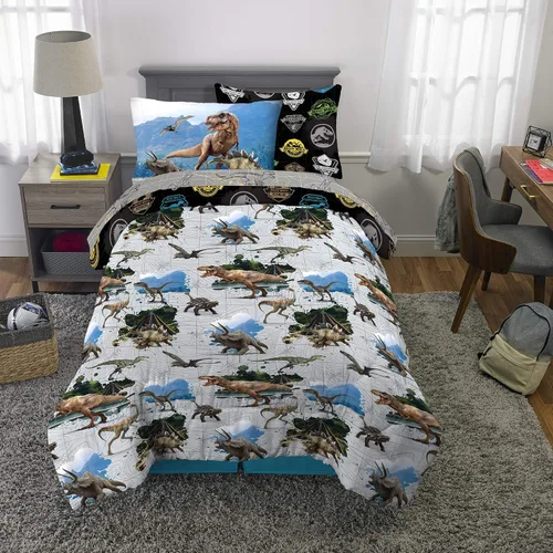 Miniatura 5 de Franco - Juego de ropa de cama para niños, edredón y sábanas supersuaves con funda de almohada, 5 piezas, tamaño individual, Jurassic World, 6A1348