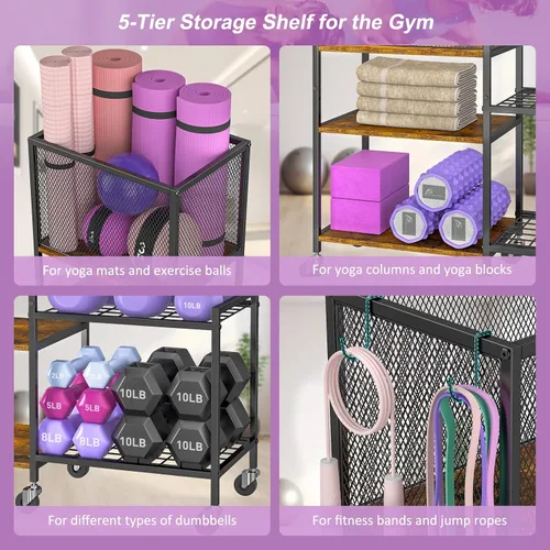 Miniatura 6 de Estante para mancuernas, soporte de almacenamiento para esterilla de yoga, estante de almacenamiento de gimnasio en casa, organizador