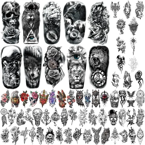 Miniatura 7 de Yazhiji 56 hojas de tatuajes temporales, 11 hojas de tatuajes de medio brazo para hombres o mujeres con 45 hojas de tatuajes falsos diminutos