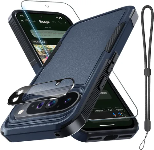 Miniatura 22 de Funda para Google Pixel 10 Pro XL con correa para la muñeca + protector de pantalla de vidrio templado + cubierta para lente de cámara, cuerpo Verde