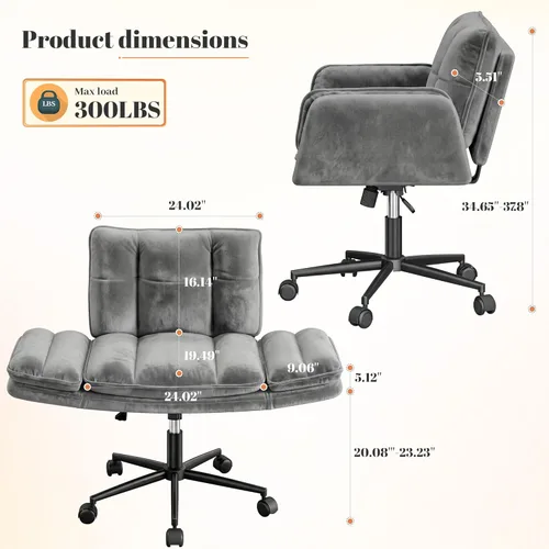 Miniatura 2 de Silla cruzada con ruedas, silla de oficina ergonómica con reposabrazos ajustables, silla de tocador con respaldo para dormitorio, sala de maquillaje