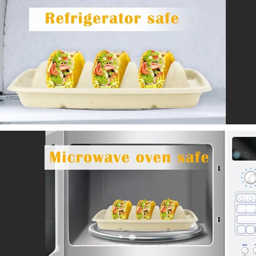Miniatura 5 de Nexboraque Paquete de 50 soportes desechables para tacos, 3 compartimentos, platos biodegradables para tacos, juego de barra para servir una fiesta