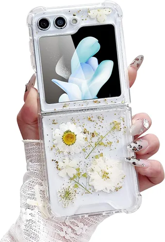 Miniatura 13 de Compatible con Samsung Galaxy Flip 4, funda transparente con flores secas prensadas, para mujeres y niñas, TPU suave a prueba de golpes, funda