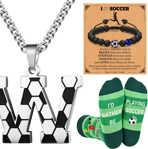 Miniatura 25 de Soccer Gifts Set A-Z Letter Soccer Necklace for Men Novelty Soccer Socks&Soccer Bracelets for Soccer Lovers