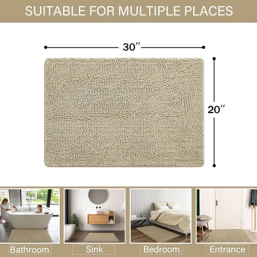 Miniatura 3 de LOCHAS Alfombra de Baño de Lujo Lanuda Tapete de Baño 20 x 30 Pulgadas, Lavable Antideslizante Alfombras de Baño para Ducha de Baño, Alfombras Beige