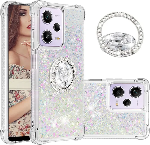 Miniatura 8 de CCSmall Funda transparente con purpurina para Xiaomi Redmi Note 12 Pro 5G, cubierta brillante de arena movediza líquida con soporte de anillo