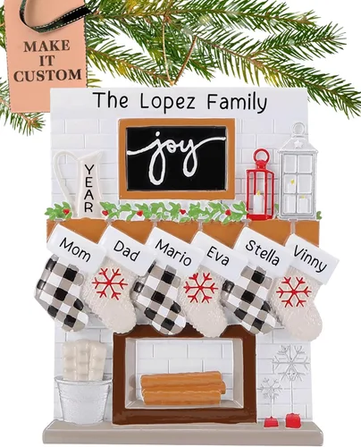 Miniatura 18 de Adorno personalizado para familia grande de 10 personas 2025 Personalización gratuita en 24 horas Adornos navideños de chimenea grabados
