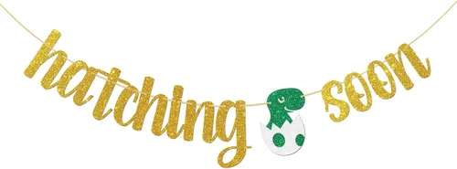 Hatching Soon Banner de dinosaurio para baby shower para niños, suministros de fiesta de dinosaurios, pancarta de bienvenida para bebé, suministros
