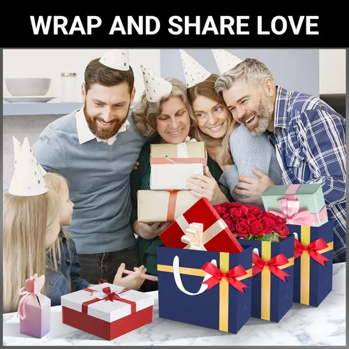 Miniatura 6 de EUSOAR Bolsas de Regalo Grandes Azul Marino, Paquete de 25 - Bolsas de Papel de Compras de 12.5"x4.5"x11" con Asas para Negocios, Manualidades