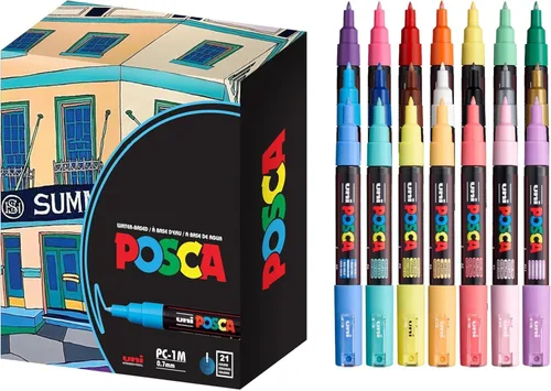 Miniatura 6 de UNI POSCA PC-1M - Rotuladores de pintura a base de agua, punta extrafina (0.7mm), colores surtidos, paquete de 16