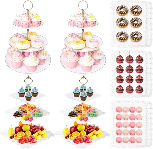 Juego de 10 soportes para cupcakes, juego de exhibición de mesa de postres, soporte de exhibición de cupcakes, soporte de nivel para cupcakes con 4