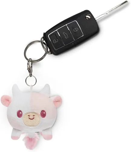 Miniatura 2 de TeeTurtle Llavero con dije de peluche Vaca rosa claro feliz