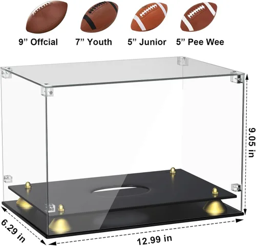 Miniatura 2 de Caja de exhibición de fútbol acrílico KKU - Soporte negro de doble nivel transparente para exhibición de fútbol firmado y autografiado