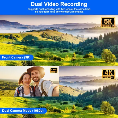 Miniatura 2 de Videocámara Camcorder 5K, Cámara de Vlogging de Doble Lente para YouTube, Pantalla Táctil WiFi Rotatoria de 3" 270°, 56MP
