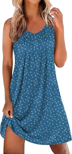 Miniatura 15 de Ekouaer Camisones para Mujeres Sin Mangas Camisa de Dormir Tipo Tank Camisón Cuello en V Camisola Plisada Camisa de Noche Vestido de Dormir Suave