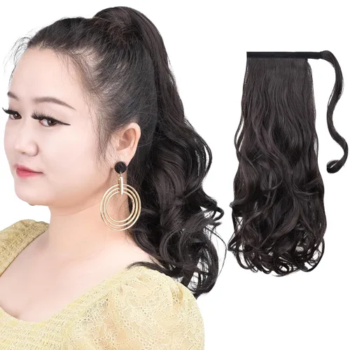 Miniatura 23 de Extensiones de cola de caballo caoba, cola de caballo rizada con clip, 22 pulgadas, 3.5 onzas, extensión de cabello sintético negro, extensión