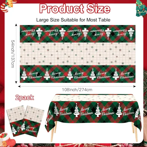 Miniatura 2 de Mantel de Navidad, 2 piezas de mantel de Navidad desechable para mesa rectangular, 54" x 108" de plástico con diseño de copo de nieve, árbol