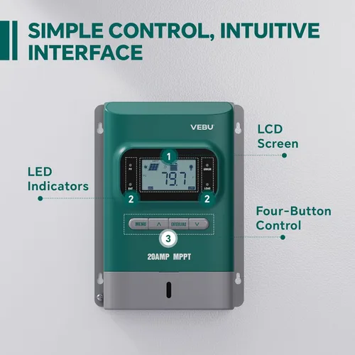 Miniatura 3 de MPPT Controlador de carga solar - Controladores de carga para paneles solares - 50V, 20 amperios, 12/24 voltios