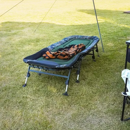 Miniatura 9 de Catre de camping plegable con colchón para adultos, catre militar resistente con bolsa de transporte, tumbona reclinable ajustable de 180°