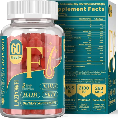 Miniatura 9 de Gomitas de biotina, vitaminas para la piel y las uñas para hombres y mujeres, vitamina B7 vegana, apoya el crecimiento del cabello y uñas más